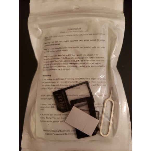 SIM Card Adapter Kit • SIM Eject Pin • MICRO + NANO SIM Size Converter - Picture 1 of 3